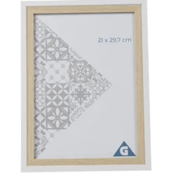 Cadre photo bois naturel et blanc 25x33.7cm pour photo 21x29,7cm