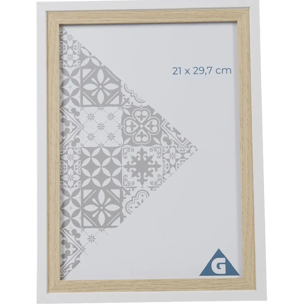Cadre photo bois naturel et blanc 25x33.7cm pour photo 21x29,7cm