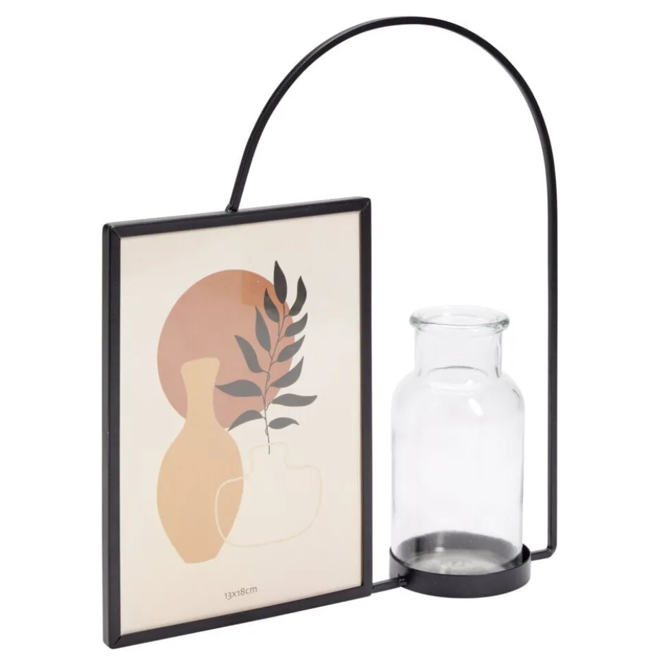 Cadre photo décoratif avec vase et arche métal noir pour photo 13x18cm