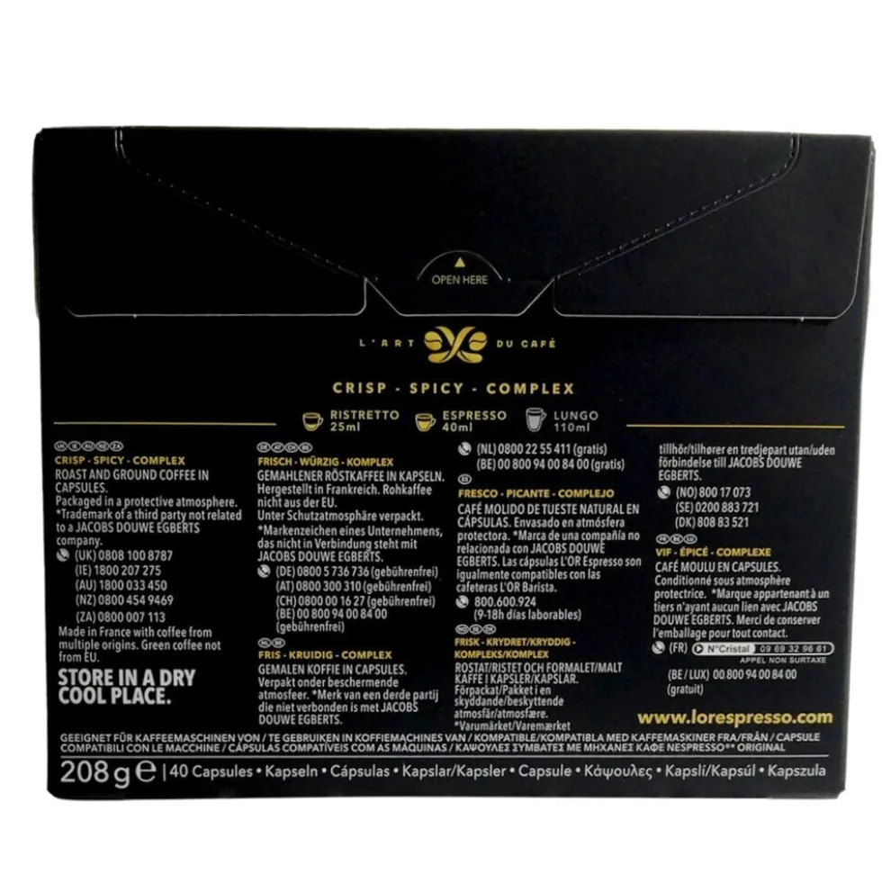 Café capsule L'or Ristretto 40 doses intensité 11