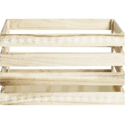 Cagette en bois motif flocon blanc 44x33xH25cm