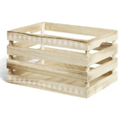 Cagette en bois motif flocon blanc 44x33xH25cm