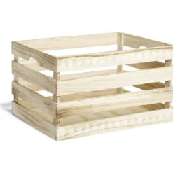 Cagette en bois motif flocon blanc 44x33xH25cm