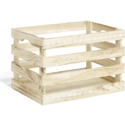 Cagette en bois motif flocon blanc 33x23xH21cm