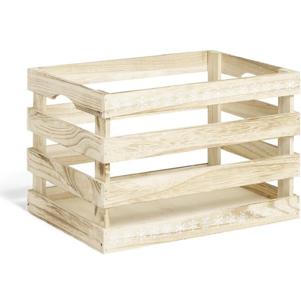 Cagette en bois motif flocon blanc 33x23xH21cm