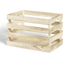 Cagette en bois motif flocon blanc 33x23xH21cm