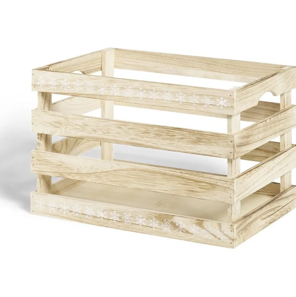 Cagette en bois motif flocon blanc 33x23xH21cm