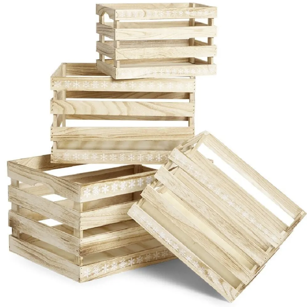 Cagette en bois motif flocon blanc 33x23xH21cm