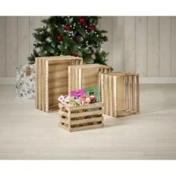 Cagette en bois motif flocon blanc 28x18xH18cm
