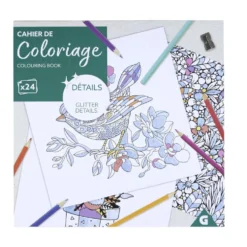 Cahier de coloriage 24 pages papier détails pailletés