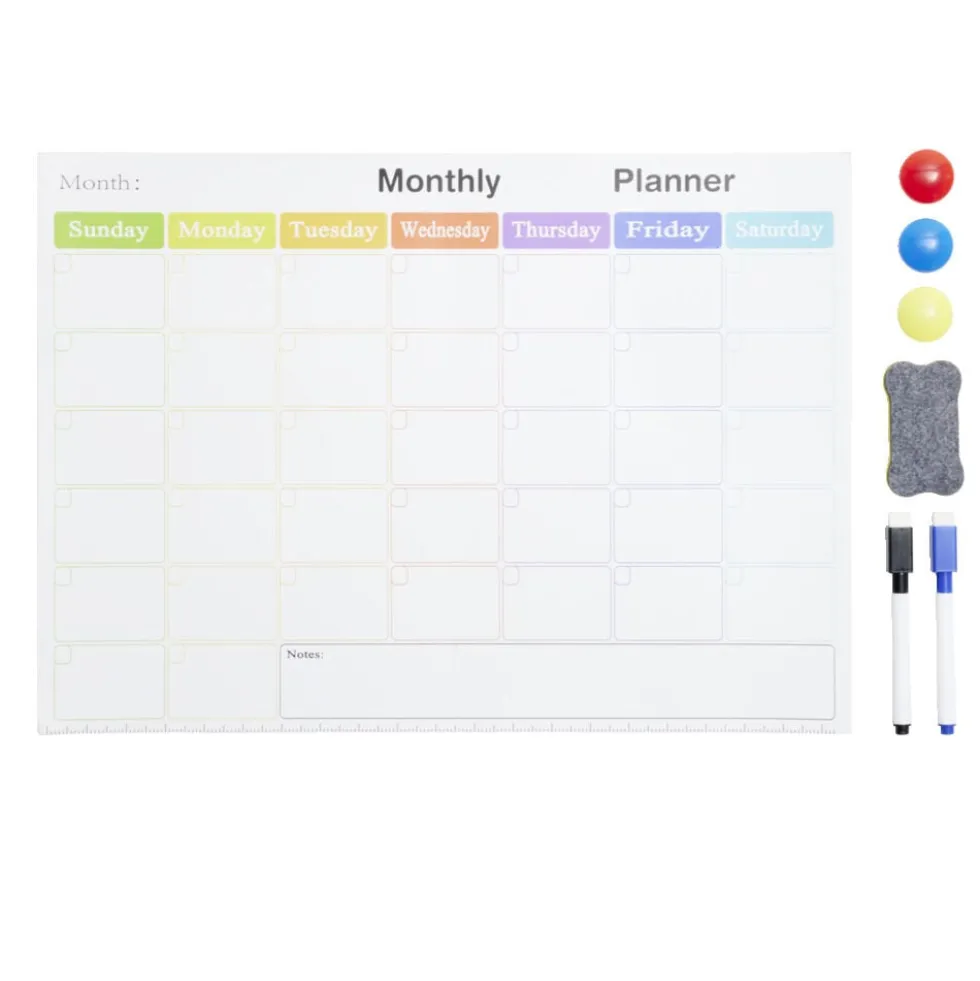 Calendrier mensuel magnétique et 7 accessoires 42x30cm