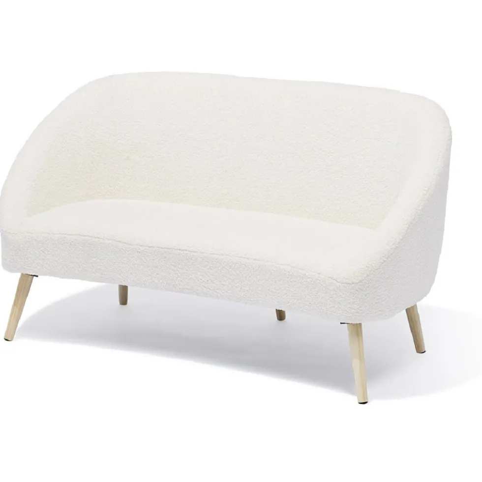 Canapé Joseph curly effet laine bouclée blanc - L137xP69xH79 d