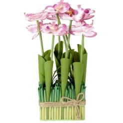 Carré d'orchidée artificielle rose 19x12xH36cm