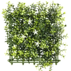 Carré végétal artificiel feuillage et fleurs blanches 25x25cm clipsable
