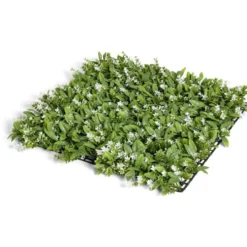 Carré végétal artificiel feuillage et fleurs blanches 50x50cm clipsable