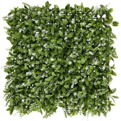 Carré végétal artificiel feuillage et fleurs blanches 50x50cm clipsable