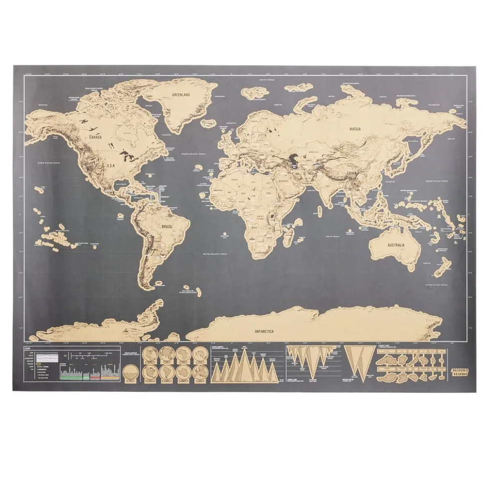 Carte du monde à gratter en papier 30x60cm