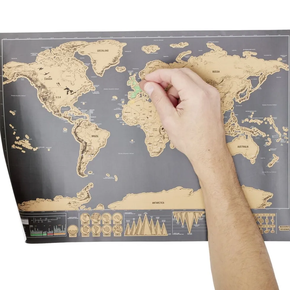 Carte du monde à gratter en papier 30x60cm