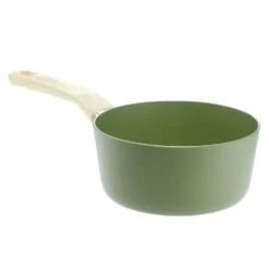 Casserole revêtement céramique vert olive poignée effet bois Ø18cm tous feux