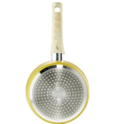 Casserole revêtement céramique jaune poignée effet bois Ø18cm