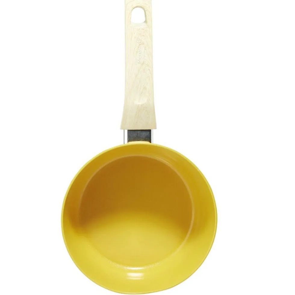 Casserole revêtement céramique jaune poignée effet bois Ø18cm