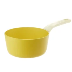 Casserole revêtement céramique jaune poignée effet bois Ø18cm