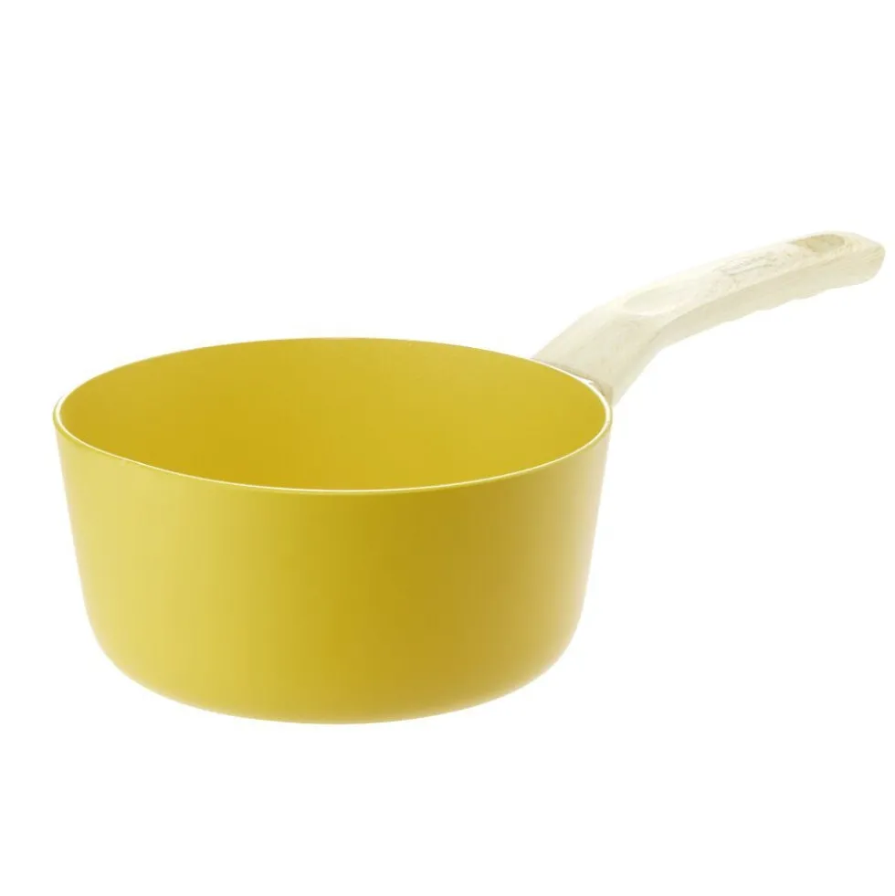 Casserole revêtement céramique jaune poignée effet bois Ø18cm