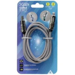 Câble lumineux lightning USB USBC 4en1 RGB 1,2m (4 modèles)
