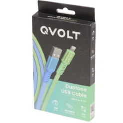 Câble USB-A vers Lightning charge rapide bicolore vert et bleu 2m
