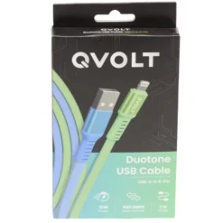 Câble USB-A vers Lightning charge rapide bicolore vert et bleu 2m