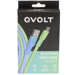 Câble USB-A vers USB-C charge rapide bicolore vert et bleu 2m