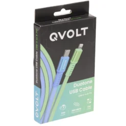 Câble USB-C vers Lightning charge rapide bicolore vert et bleu 2m