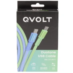 Câble USB-C vers USB-C charge rapide bicolore vert et bleu 2m