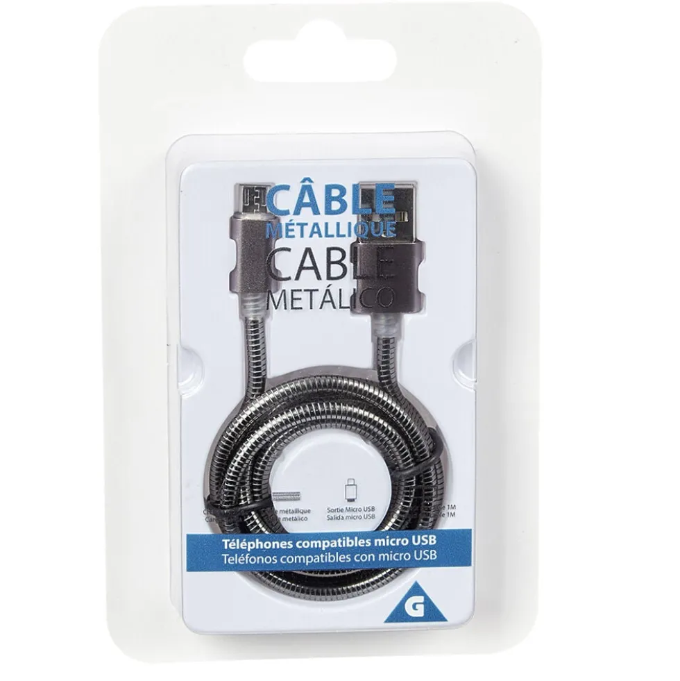 Câble USB vers micro USB métal Noir charge rapide