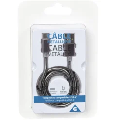 Câble USB vers USB C métal Noir charge rapide