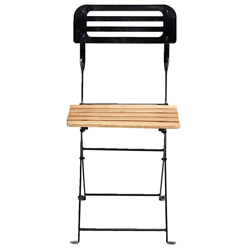 Chaise de jardin pliante Bali métal noir et bois brun 39xP48xH78cm