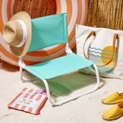 Chaise de plage acier et textilène vert menthe 44x42xH48cm