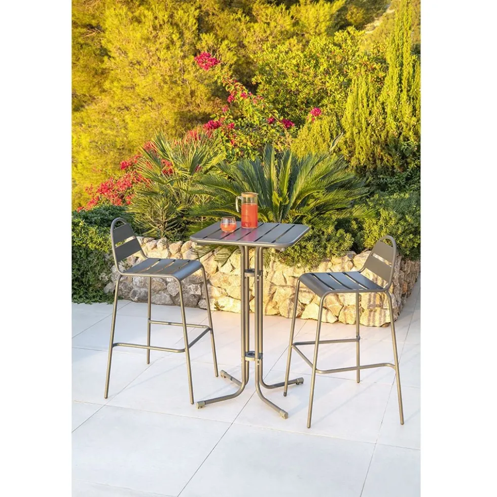 Chaise haute d'extérieur Fun métal gris 59x58xH105cm