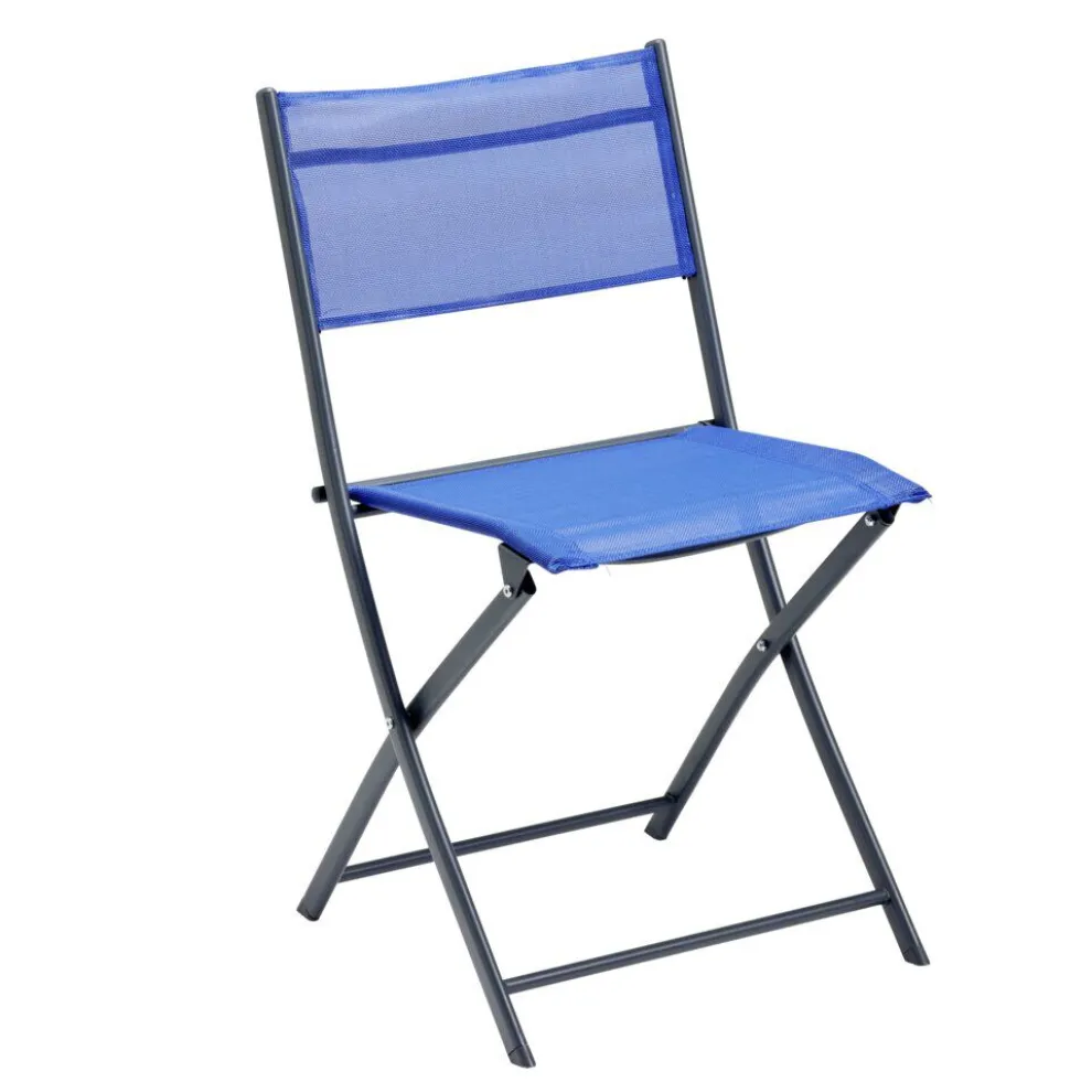 Chaise pliante Oslow métal et textilène bleu 51x45xH81cm