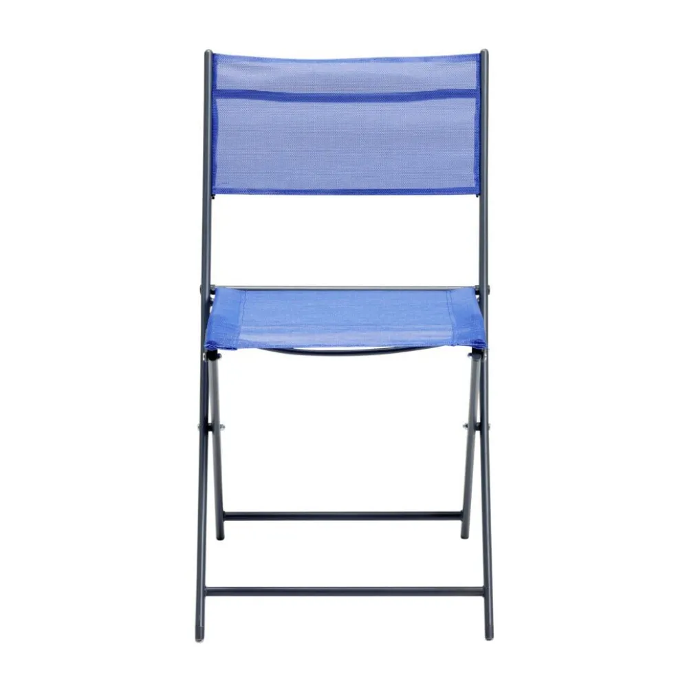 Chaise pliante Oslow métal et textilène bleu 51x45xH81cm