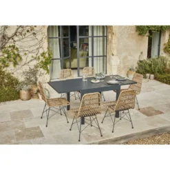 Chaise repas Bali acier et résine injecté marron 47x59xH85cm