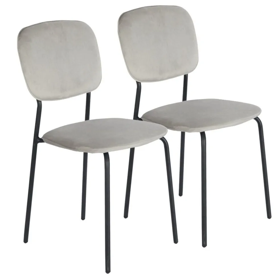 Chaise velours Morgane gris 49x45xH86cm x2