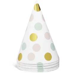 Chapeau de fête blanc à poids rose, vert et doré en carton x 8