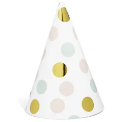 Chapeau de fête blanc à poids rose, vert et doré en carton x 8