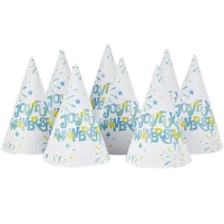 Chapeau de fête Joyeux anniversaire et feux d'artifice en carton x 8