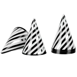 Chapeau de fête rayé noir et blanc en carton x 8