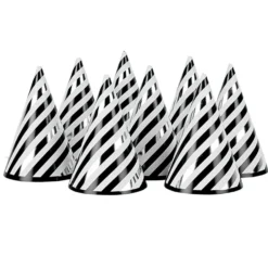 Chapeau de fête rayé noir et blanc en carton x 8