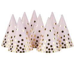 Chapeau de fête rose à poids doré en carton x 8