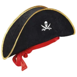 Chapeau de pirate noir avec ruban rouge pour enfant
