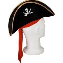 Chapeau de pirate noir avec ruban rouge pour enfant